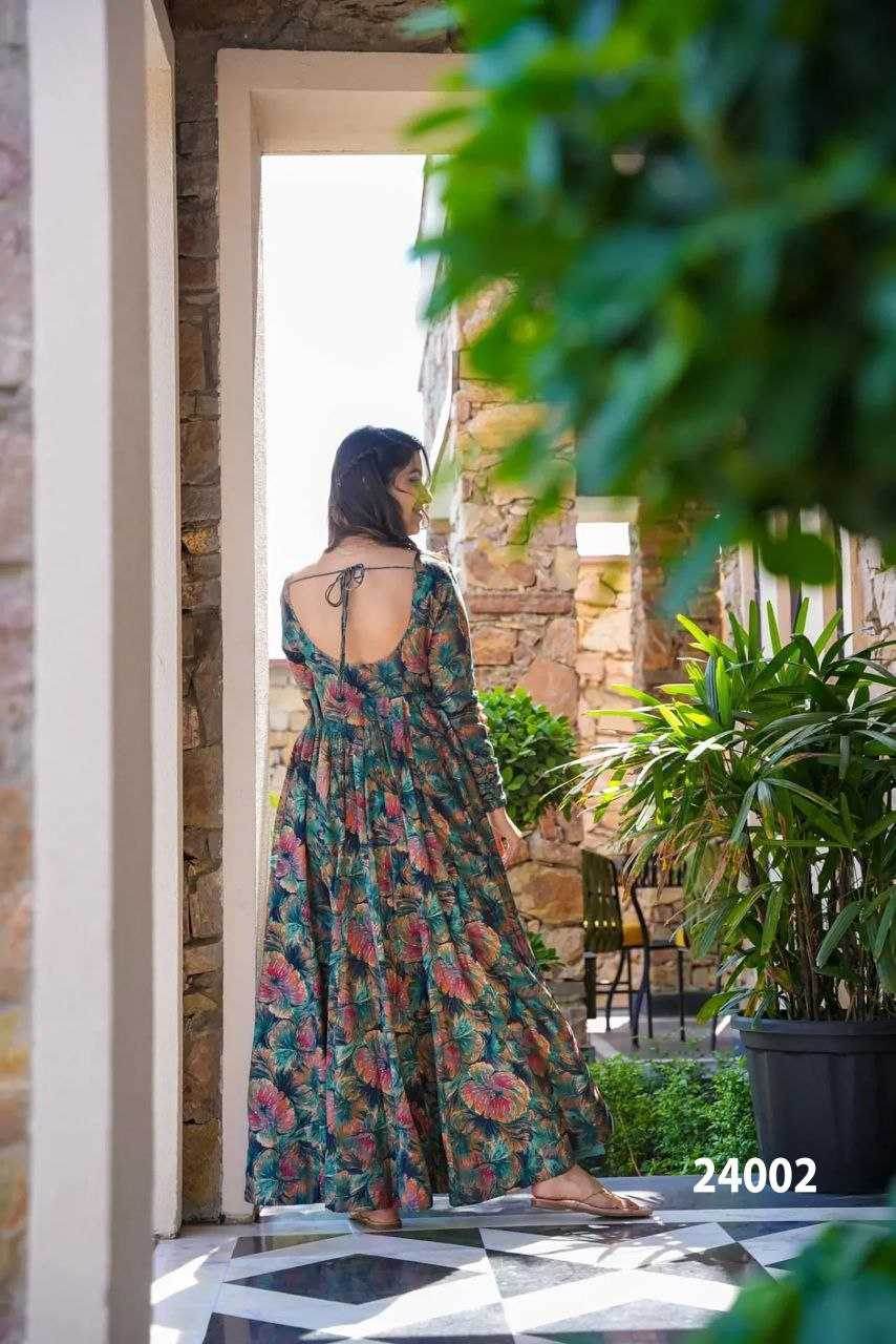 Elegant Heavy Rayon Gown with Exquisite Prints - MYLUXURY LANE ENTERPRISE