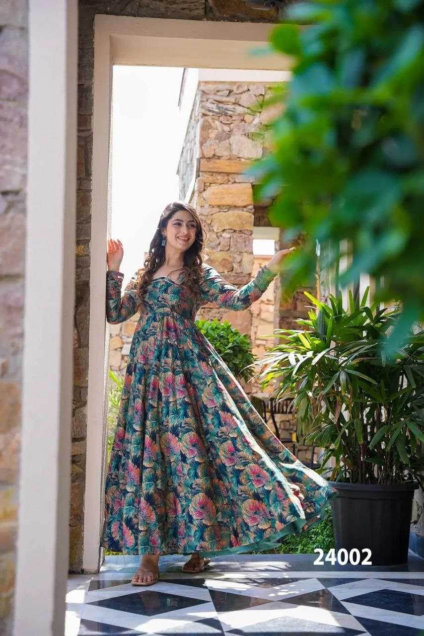 Elegant Heavy Rayon Gown with Exquisite Prints - MYLUXURY LANE ENTERPRISE