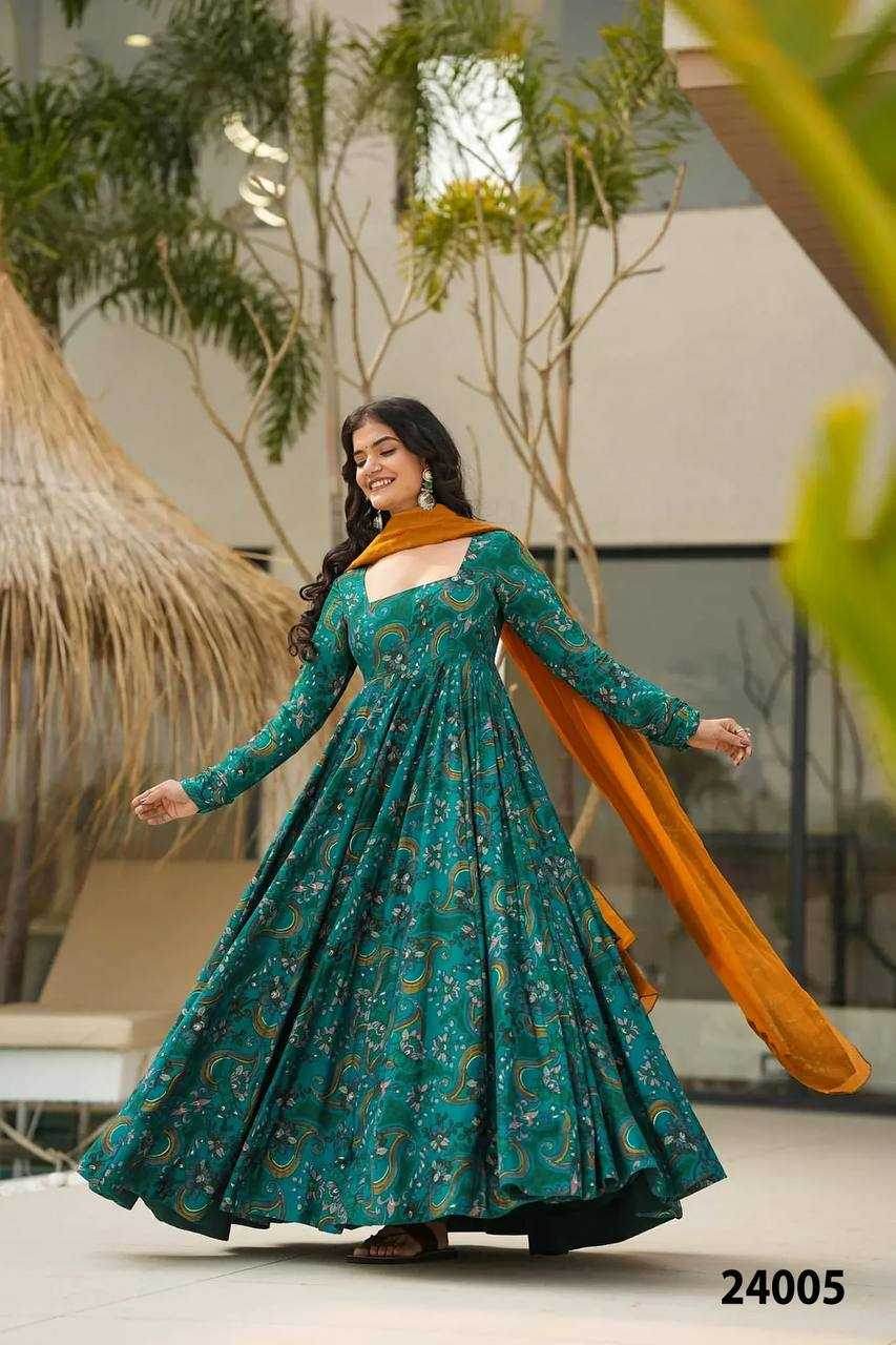 Elegant Heavy Rayon Gown with Exquisite Prints - MYLUXURY LANE ENTERPRISE