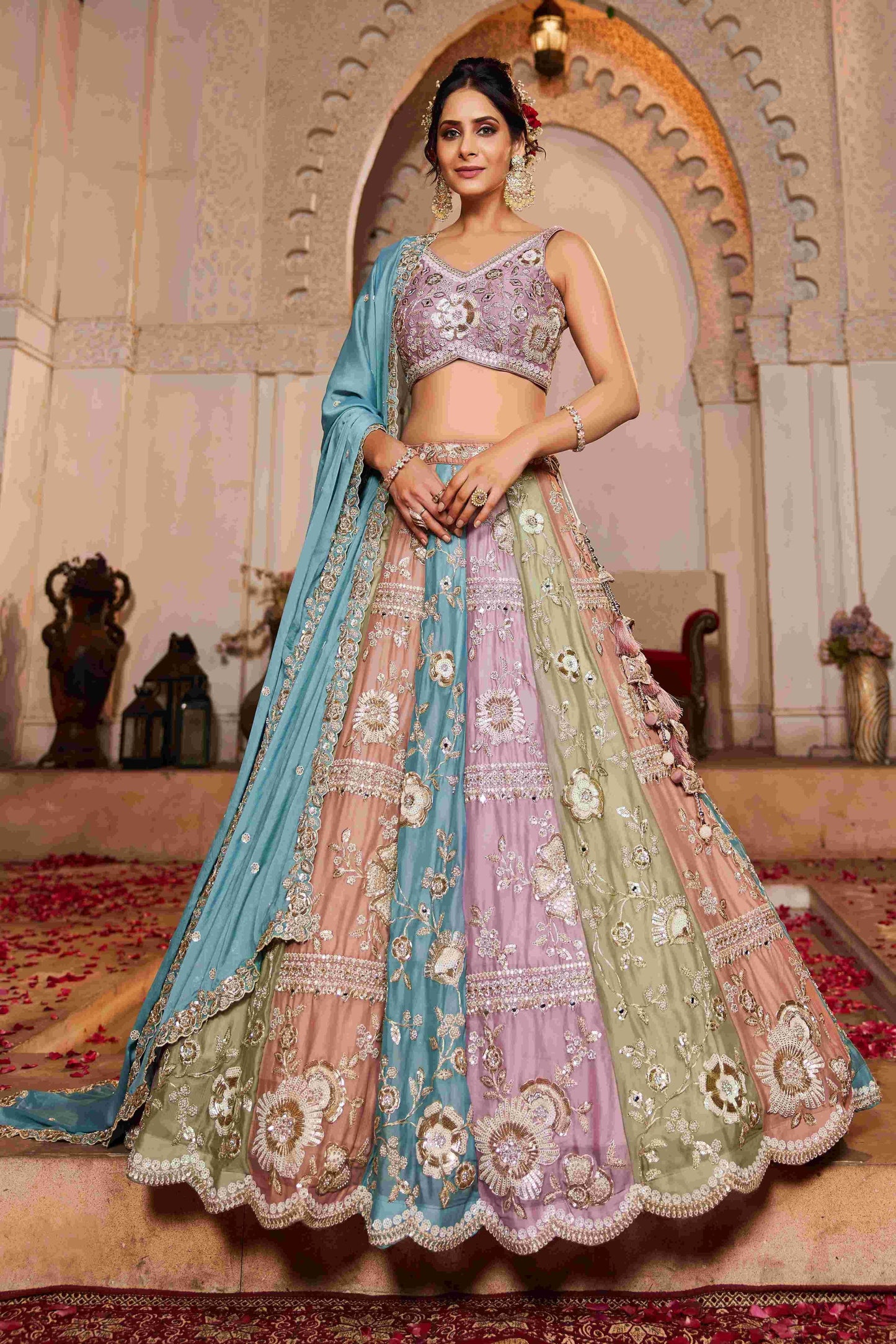 Elegant Chanderi Zari Work Lehenga for Festive Occasions - MYLUXURY LANE ENTERPRISE
