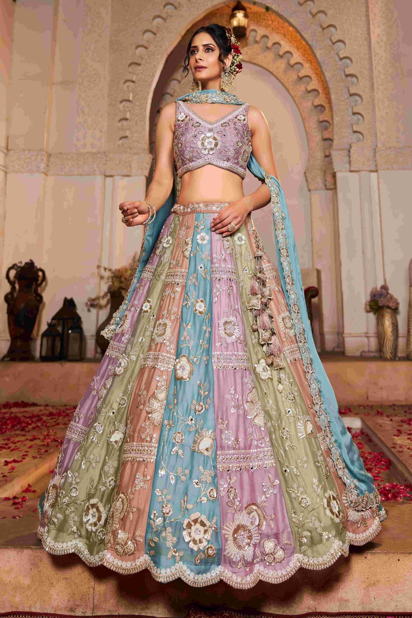 Elegant Chanderi Zari Work Lehenga for Festive Occasions - MYLUXURY LANE ENTERPRISE