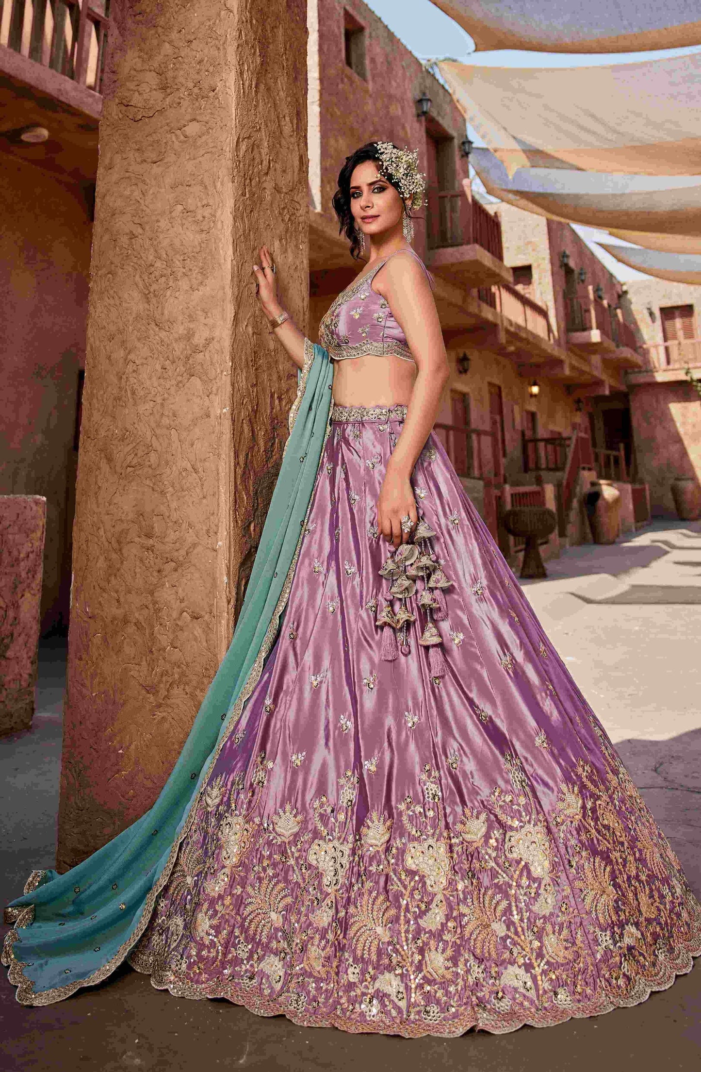 Designer Wedding Lehenga in Satin With Exquisite Embroidery - MYLUXURY LANE ENTERPRISE