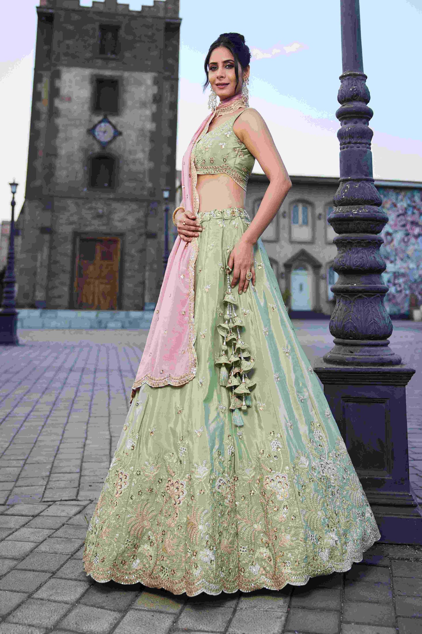 Designer Wedding Lehenga in Satin With Exquisite Embroidery - MYLUXURY LANE ENTERPRISE