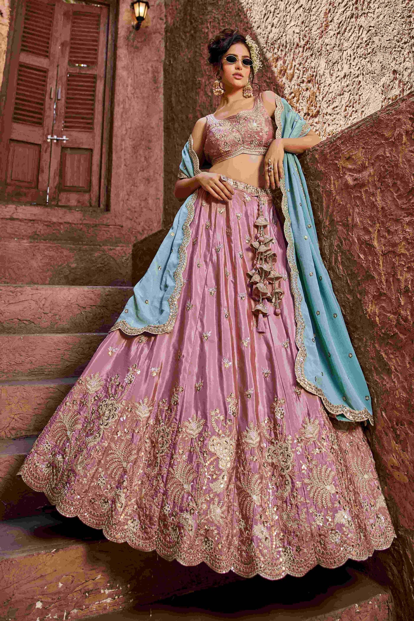Designer Wedding Lehenga in Satin With Exquisite Embroidery - MYLUXURY LANE ENTERPRISE