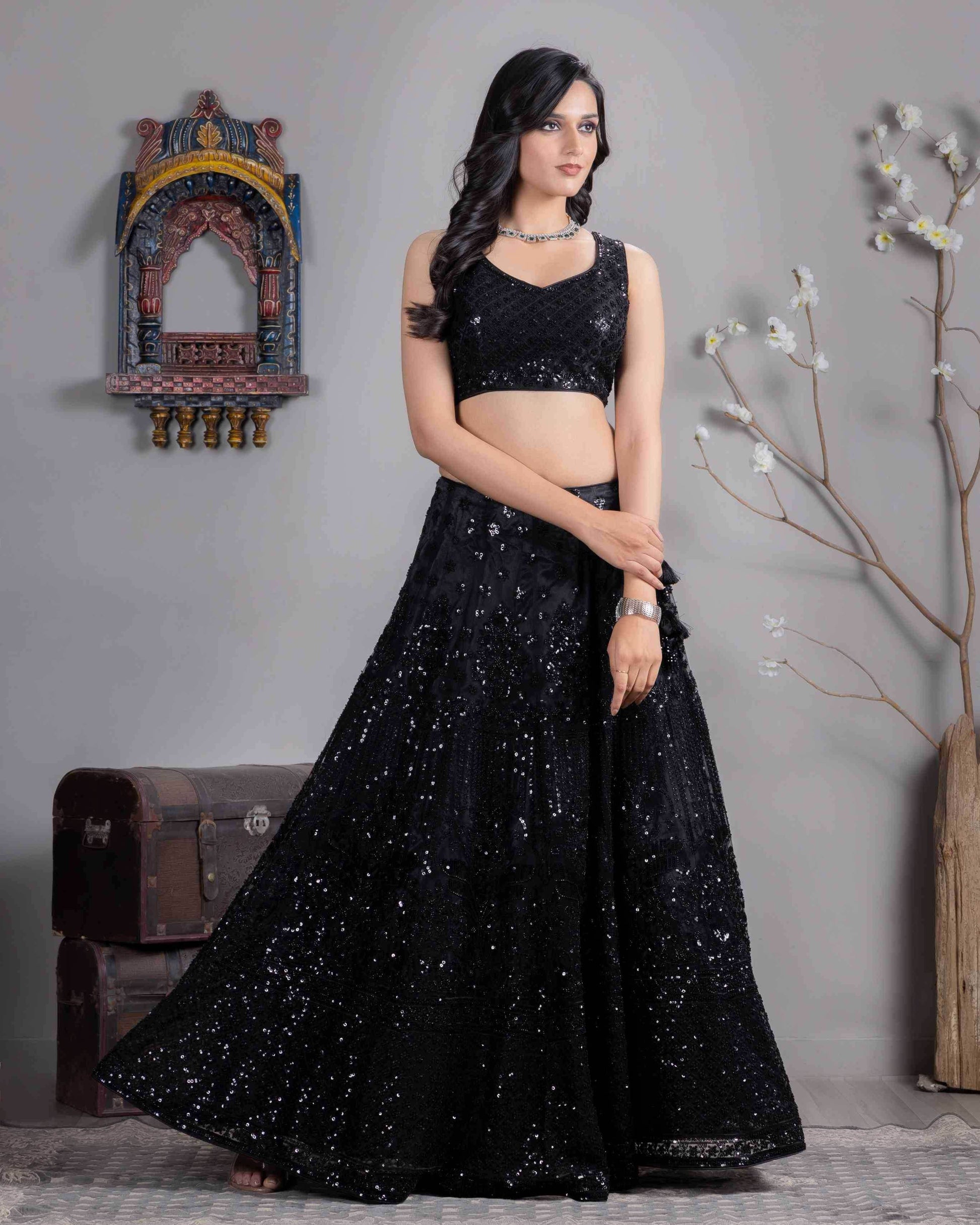 Elegant Satin Silk Sangeet Lehenga for Festive Occasions - MYLUXURY LANE ENTERPRISE