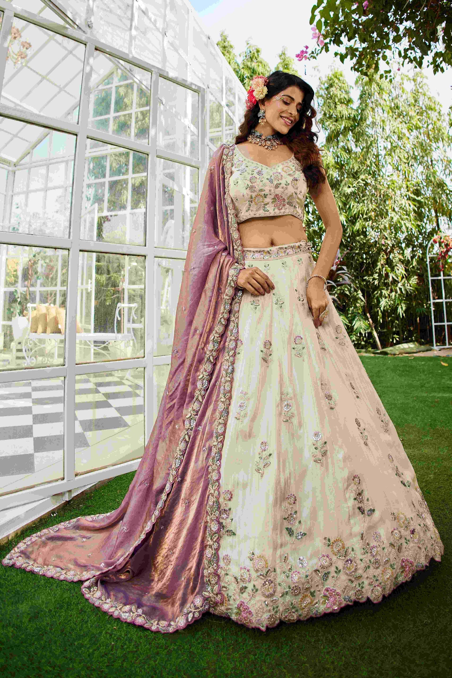 Elegant Tissue Designer Lehenga for Modern Elegance - MYLUXURY LANE ENTERPRISE
