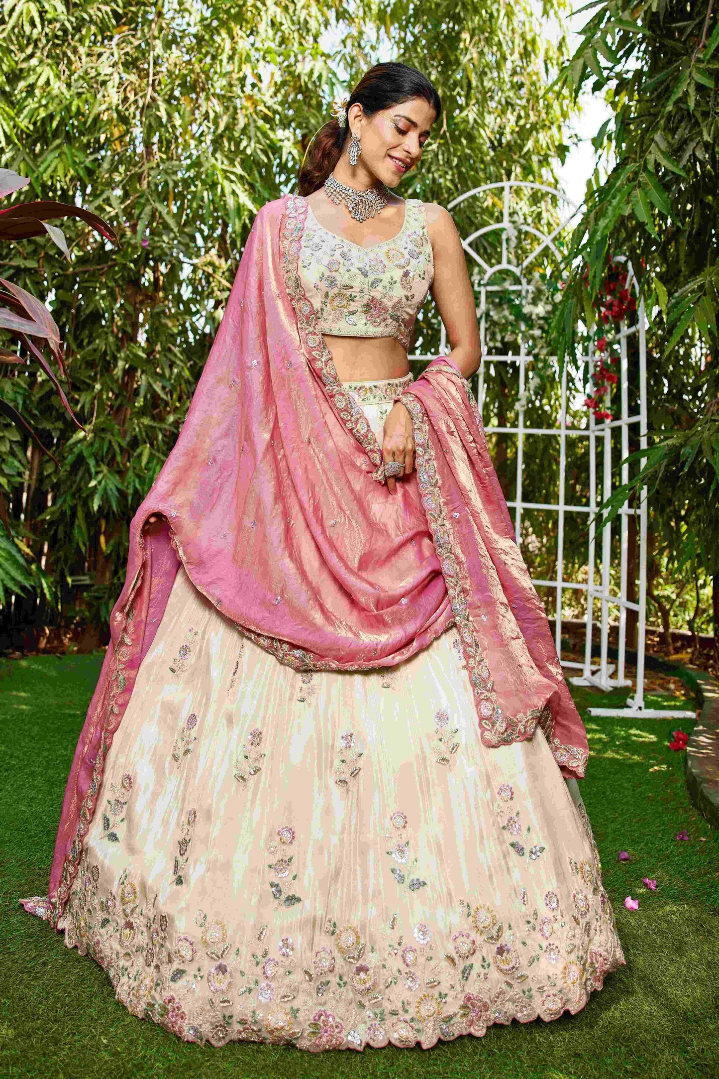Elegant Tissue Designer Lehenga for Modern Elegance - MYLUXURY LANE ENTERPRISE