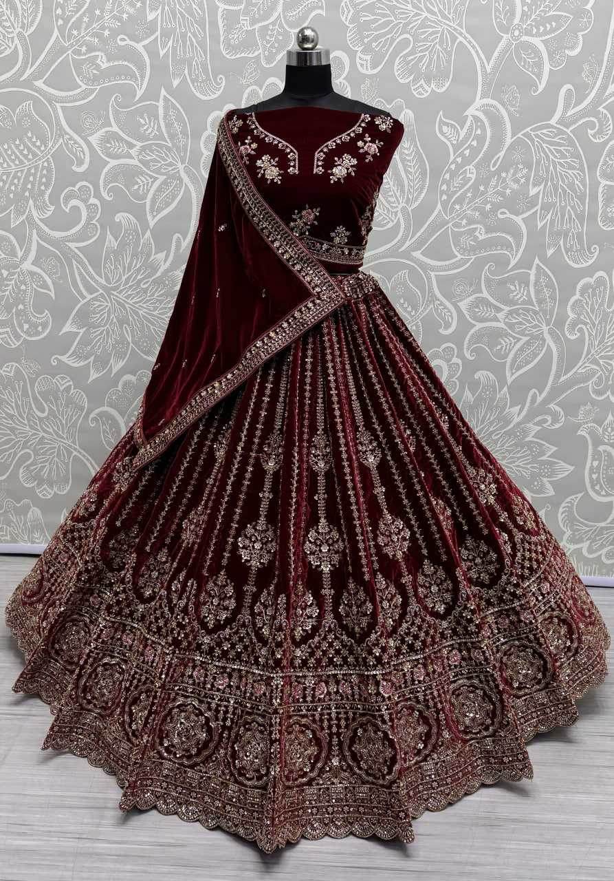 Elegant Velvet Bridal Wedding Lehenga for Your Special Day - MYLUXURY LANE ENTERPRISE
