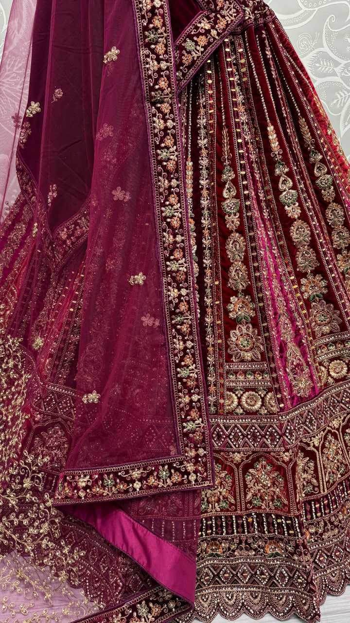 Elegant Velvet Bridal Wedding Lehenga for Your Special Day - MYLUXURY LANE ENTERPRISE