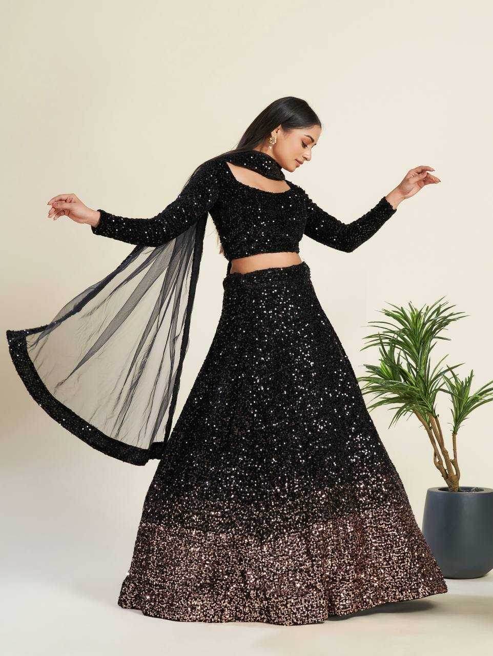 Elegant Velvet Sequins Lehenga for Stunning Occasions - MYLUXURY LANE ENTERPRISE