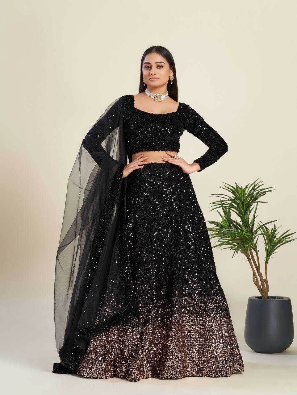 Elegant Velvet Sequins Lehenga for Stunning Occasions - MYLUXURY LANE ENTERPRISE