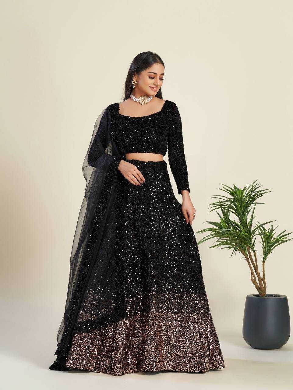 Elegant Velvet Sequins Lehenga for Stunning Occasions - MYLUXURY LANE ENTERPRISE