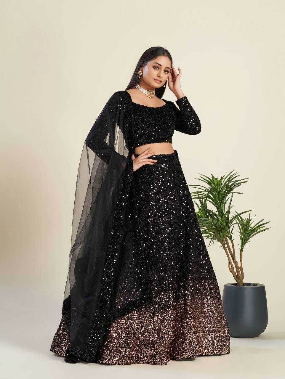 Elegant Velvet Sequins Lehenga for Stunning Occasions - MYLUXURY LANE ENTERPRISE