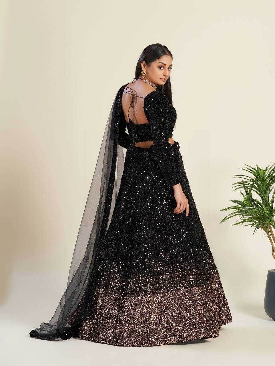 Elegant Velvet Sequins Lehenga for Stunning Occasions - MYLUXURY LANE ENTERPRISE