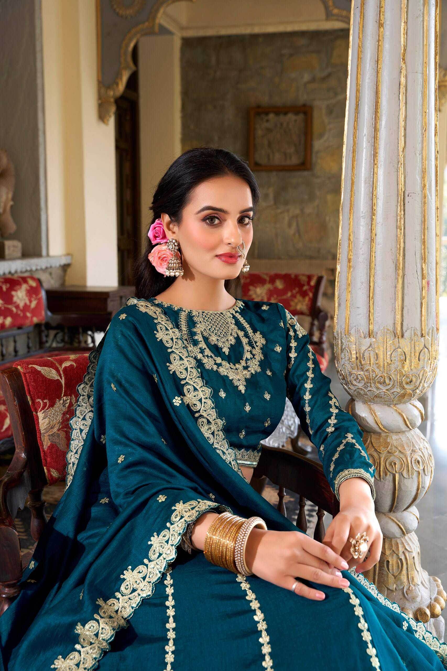 Elegant Vichitra Silk Lehenga with Intricate Embroidery - MYLUXURY LANE ENTERPRISE