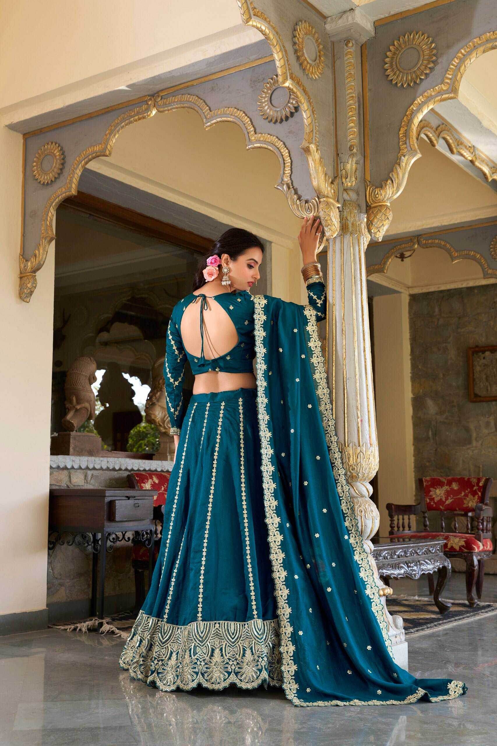 Elegant Vichitra Silk Lehenga with Intricate Embroidery - MYLUXURY LANE ENTERPRISE