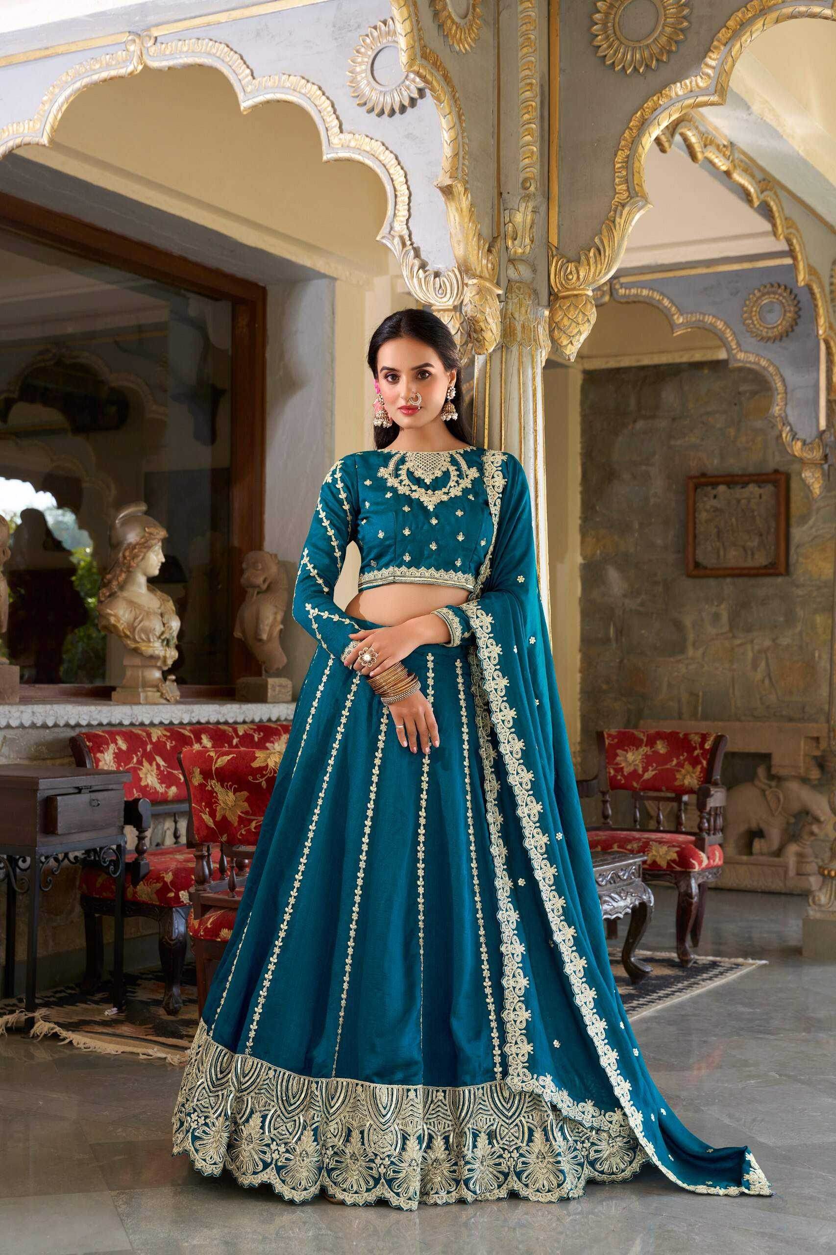 Elegant Vichitra Silk Lehenga with Intricate Embroidery - MYLUXURY LANE ENTERPRISE