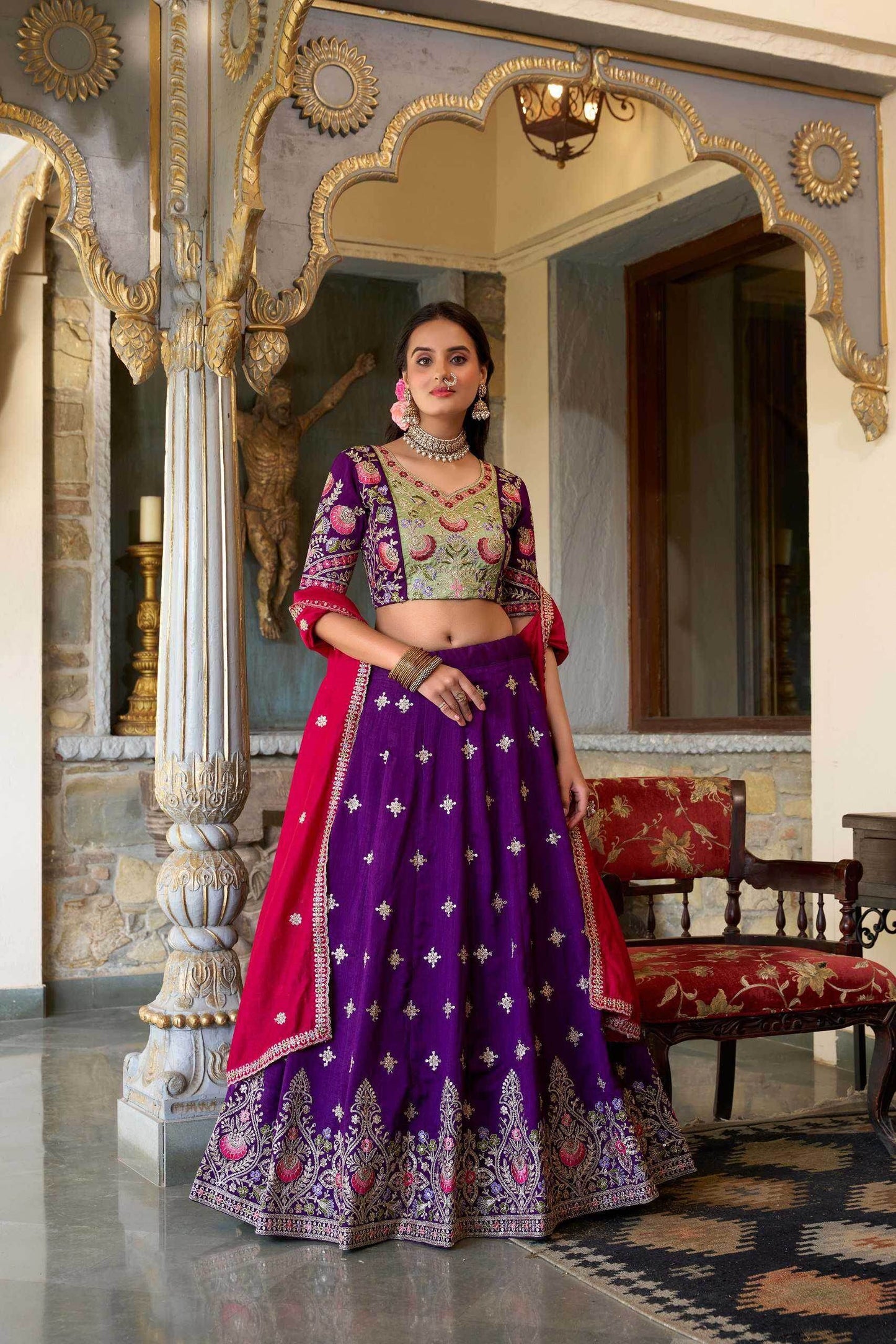 Exquisite Vichitra Silk Lehenga for Elegant Occasions - MYLUXURY LANE ENTERPRISE