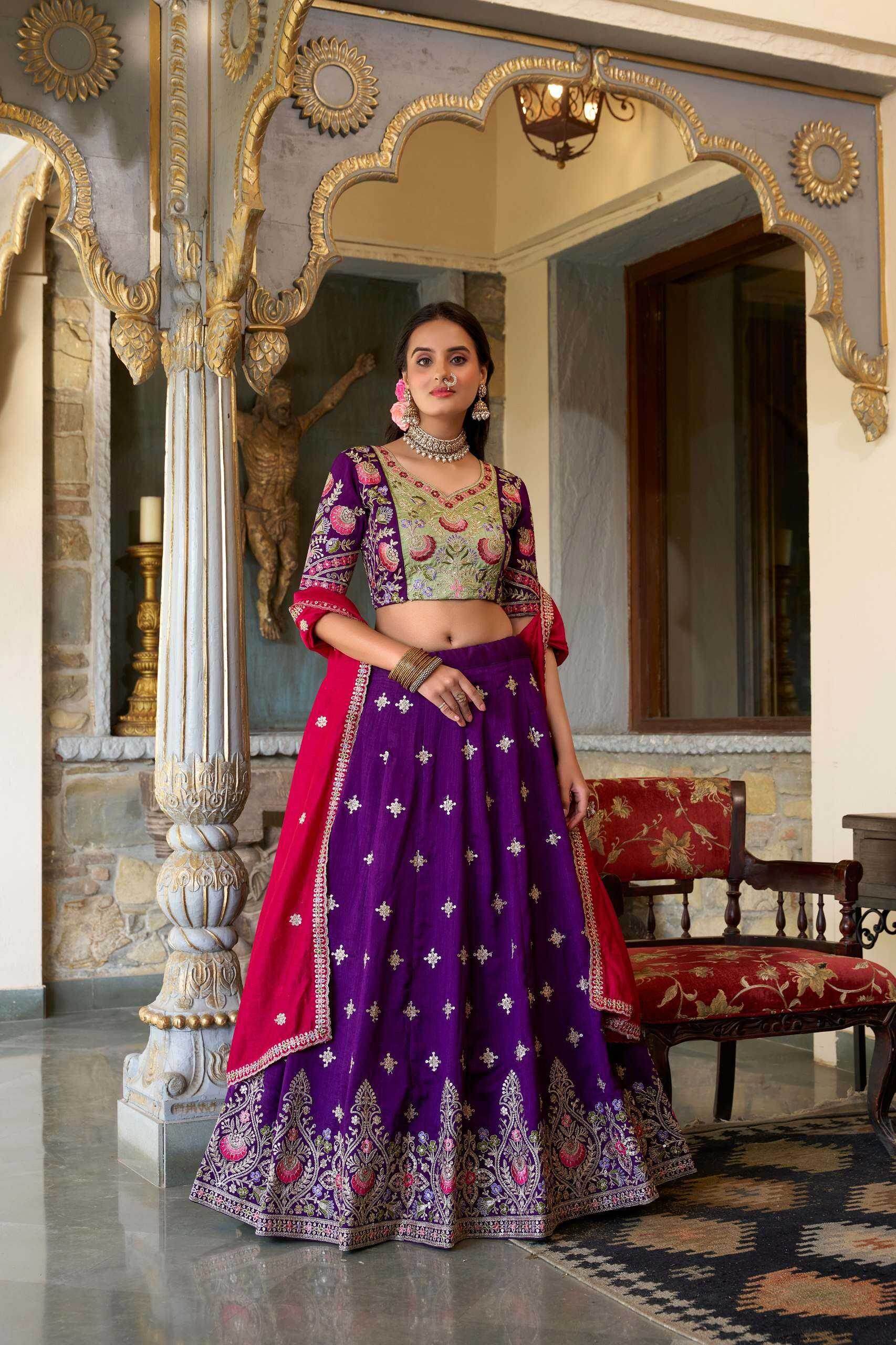 Exquisite Vichitra Silk Lehenga for Elegant Occasions - MYLUXURY LANE ENTERPRISE