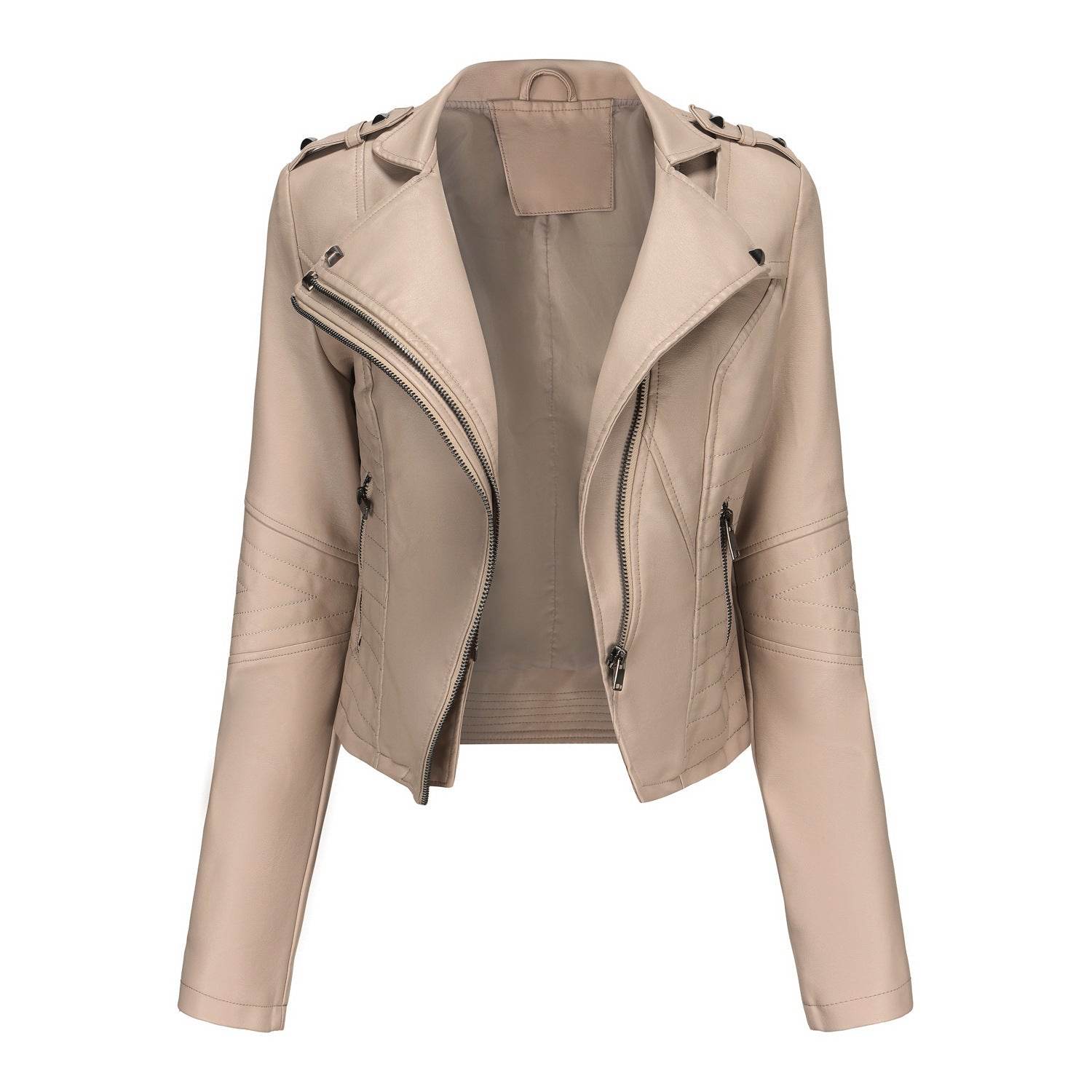 Women's Fashionable Fitted Long Sleeve Leather Coat - MYLUXURY LANE ENTERPRISE