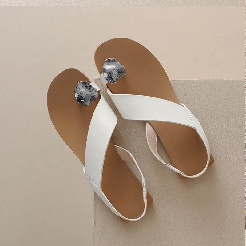 Fashion Casual All-match Buckle French Sandals Toe Covering Flat Women - MYLUXURY LANE ENTERPRISE