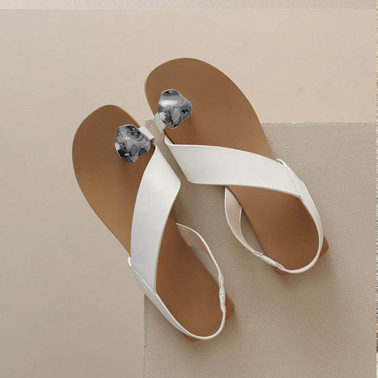 Fashion Casual All-match Buckle French Sandals Toe Covering Flat Women - MYLUXURY LANE ENTERPRISE