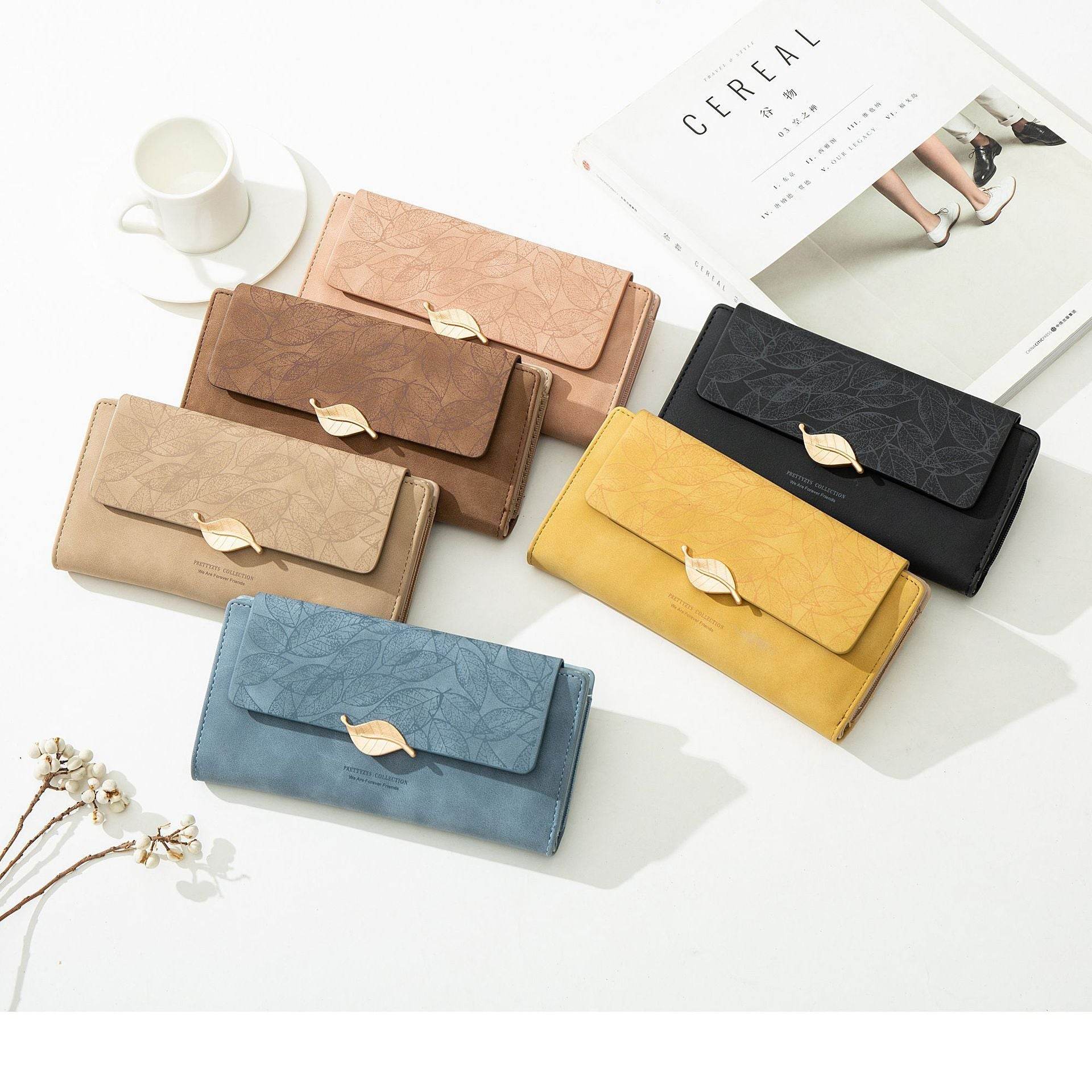European And American Antique Frosted Leaf Buckle Long Handbag - MYLUXURY LANE ENTERPRISE
