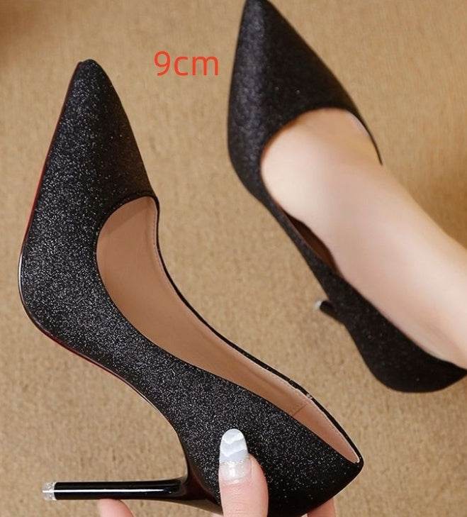 Silver Heels For Women And Black Sexy Everything French Mesh Red Sequins - MYLUXURY LANE ENTERPRISE
