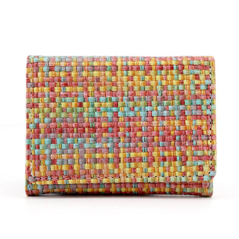 New Straw PU Folding Wallet Women's Mini Ultra-thin Fashion All-matching - MYLUXURY LANE ENTERPRISE