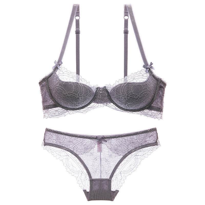 French Summer Lightweight Push Up Lace Underwire Half Cup Bra Set - MYLUXURY LANE ENTERPRISE