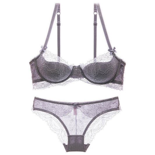 French Summer Lightweight Push Up Lace Underwire Half Cup Bra Set - MYLUXURY LANE ENTERPRISE