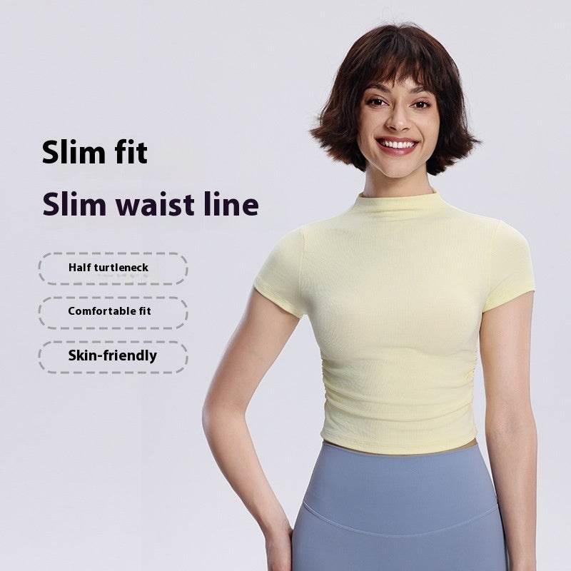Women's Graceful And Fashionable Slim-fit Half Turtleneck Pleated Waist Yoga Clothes Sports Casual Top - MYLUXURY LANE ENTERPRISE
