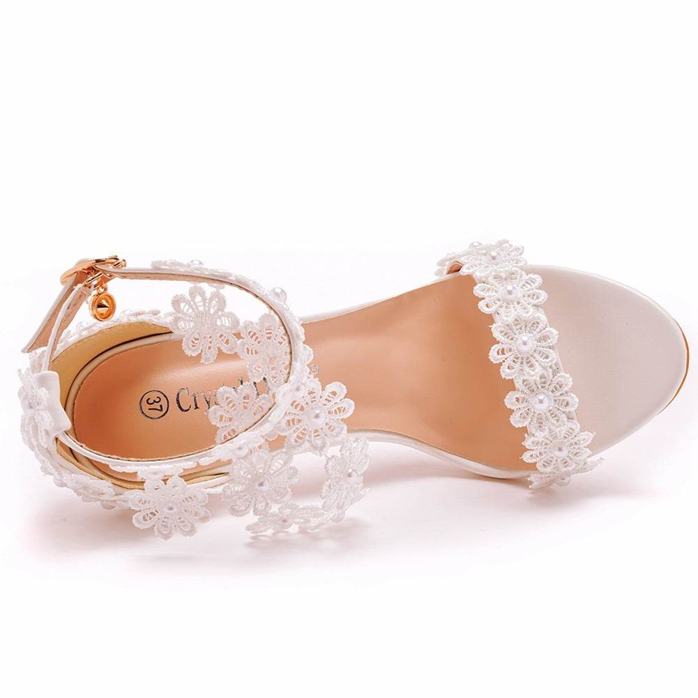 Tassel Sandals White Word Buckle High Heels - MYLUXURY LANE ENTERPRISE