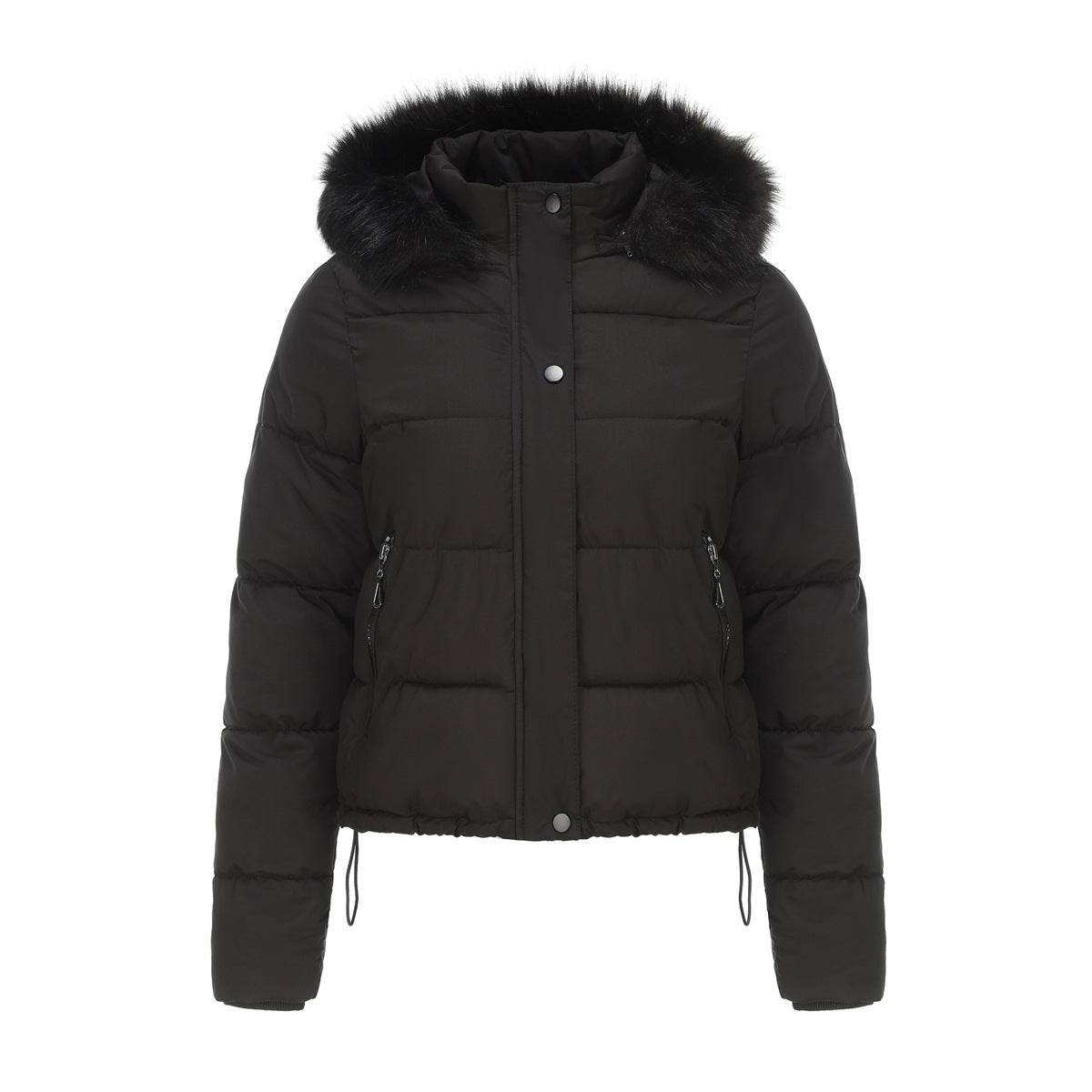 Autumn And Winter Warm Ladies Short Velvet Detachable Hat Long Sleeve Cotton Coat - MYLUXURY LANE ENTERPRISE