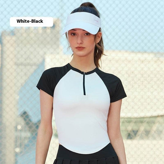 Women's Front Chest Half Zipper Sports Short Sleeve - MYLUXURY LANE ENTERPRISE