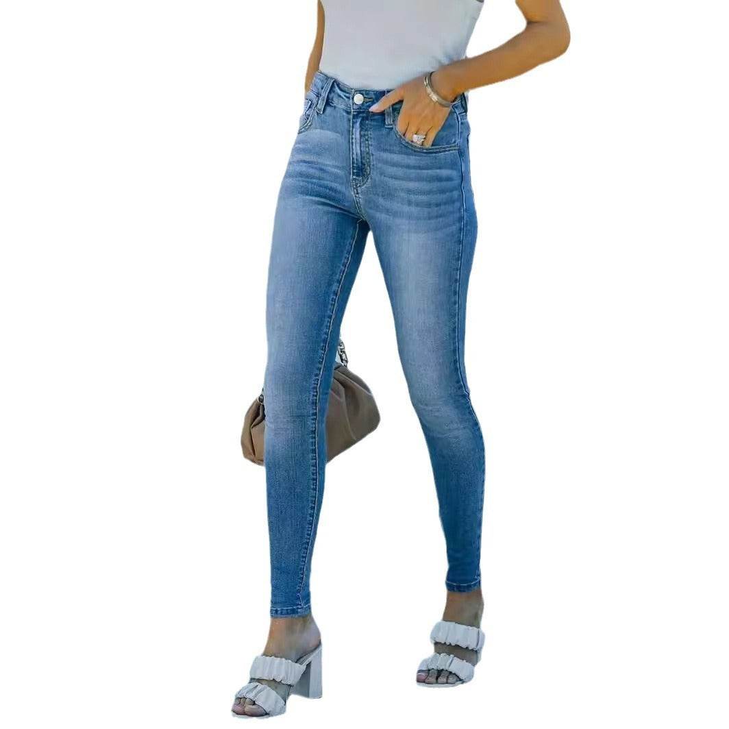 Light Blue Elastic Denim Skinny Pants - MYLUXURY LANE ENTERPRISE