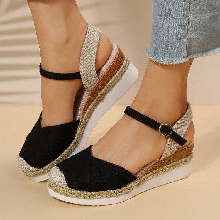 Women's Fashion Casual Wedge Closed Toe Outer Buckle Sandals - MYLUXURY LANE ENTERPRISE