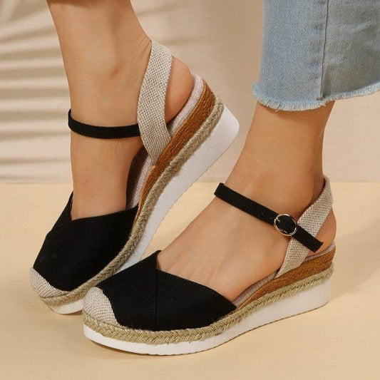 Women's Fashion Casual Wedge Closed Toe Outer Buckle Sandals - MYLUXURY LANE ENTERPRISE