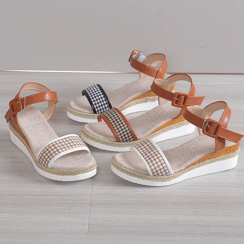 Houndstooth Print Sandals Women Summer Buckle Dress Shoes - MYLUXURY LANE ENTERPRISE