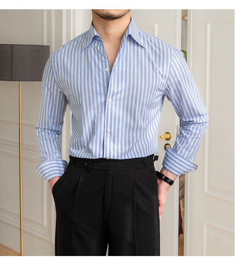 One-piece Collar Striped Shirt Men's Cotton Breathable Casual Shirt - MYLUXURY LANE ENTERPRISE