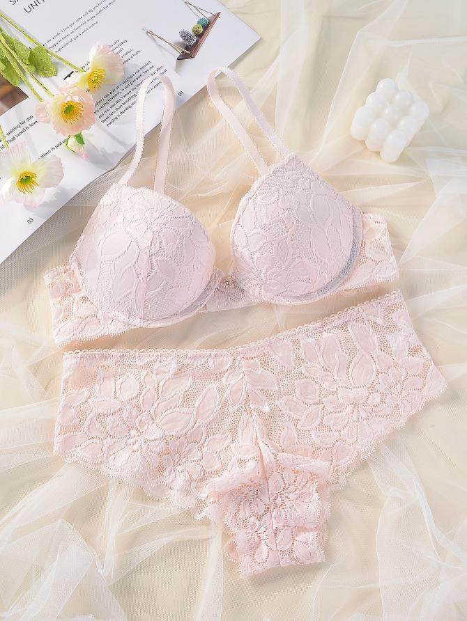 French Casual Steel Ring Lace Bra Panties Set Casual Push Up Fixed Cup Without Deformation - MYLUXURY LANE ENTERPRISE