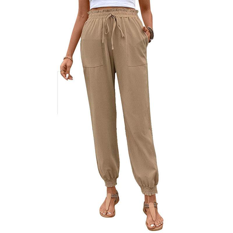 Women's Lace Up Elastic Waist Skinny Pants - MYLUXURY LANE ENTERPRISE