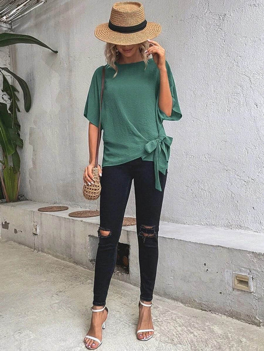 Women's Solid Color Batwing Sleeve Loose Top - MYLUXURY LANE ENTERPRISE