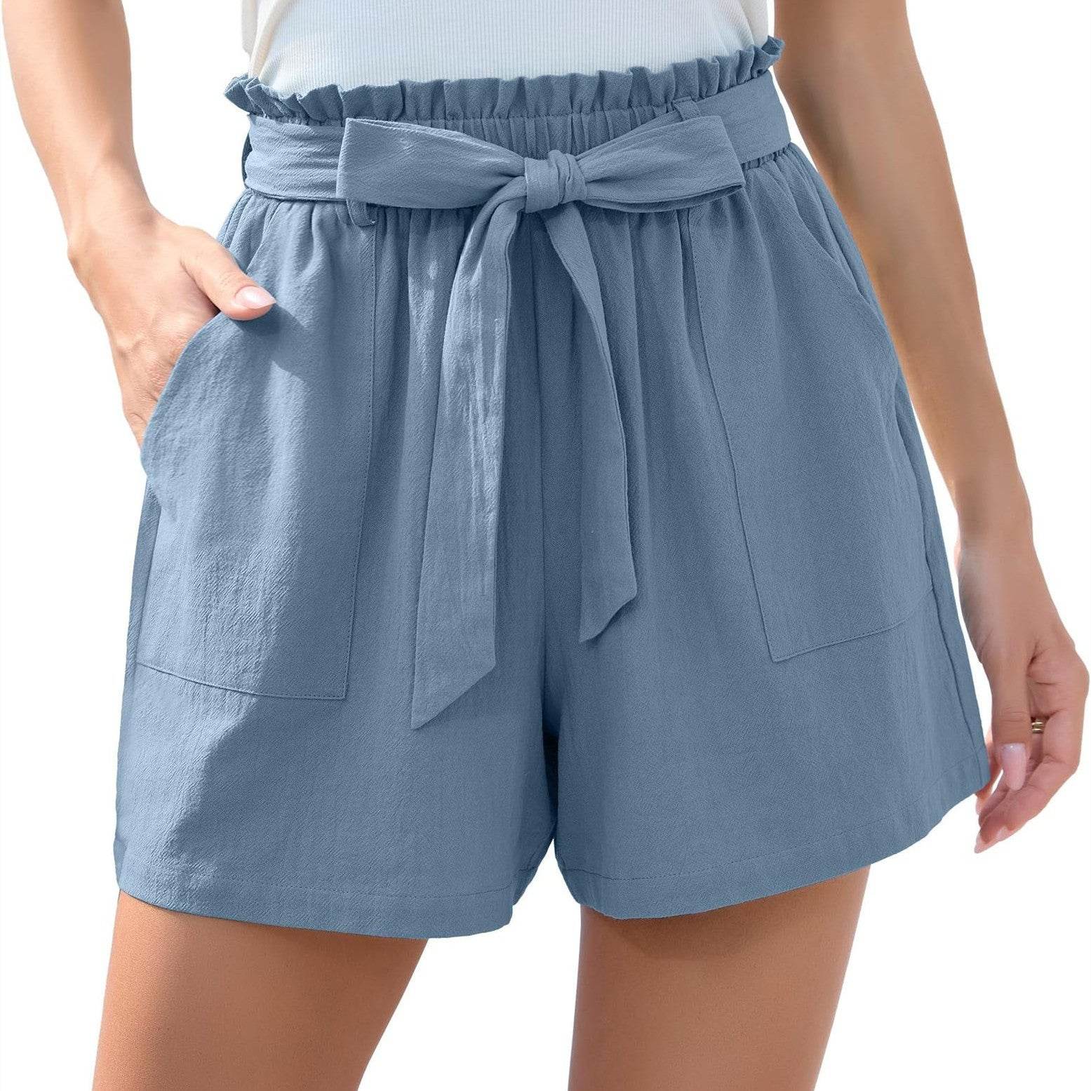 Fashion Ruffle Bow Waist Tie Shorts Summer Beach Pants With Pockets Womens Clothing - MYLUXURY LANE ENTERPRISE