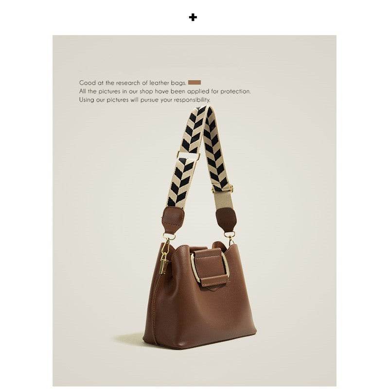 Crossbody Wide Shoulder Strap Portable Bucket Bag - MYLUXURY LANE ENTERPRISE