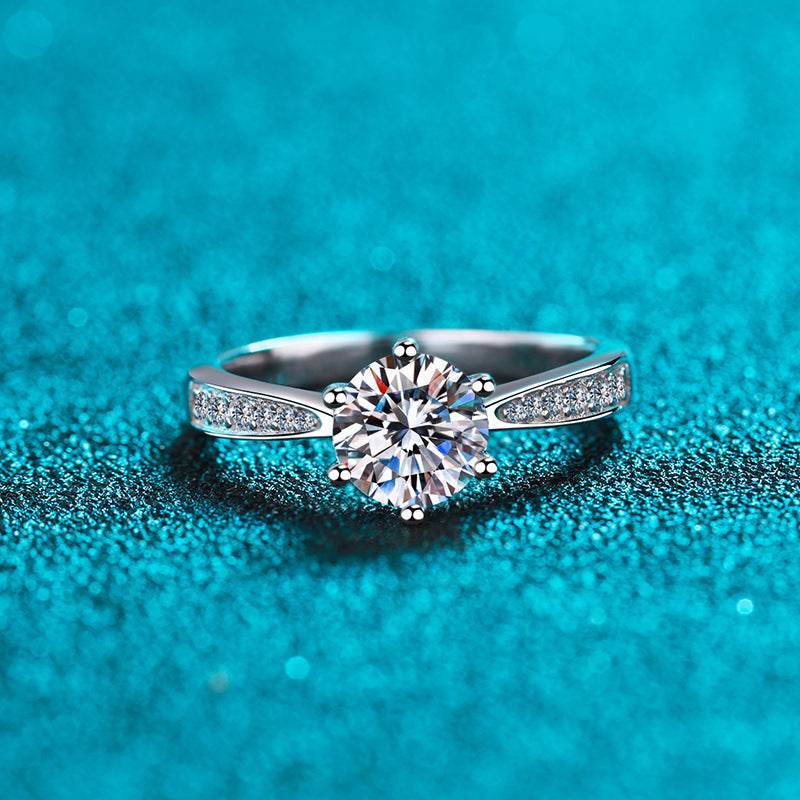 Sterling Silver Mosanite Six Claw Micro Inlaid Ring - MYLUXURY LANE ENTERPRISE