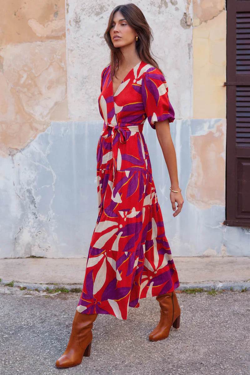 Summer New Casual V-neck Printing Mid-length Dress - MYLUXURY LANE ENTERPRISE