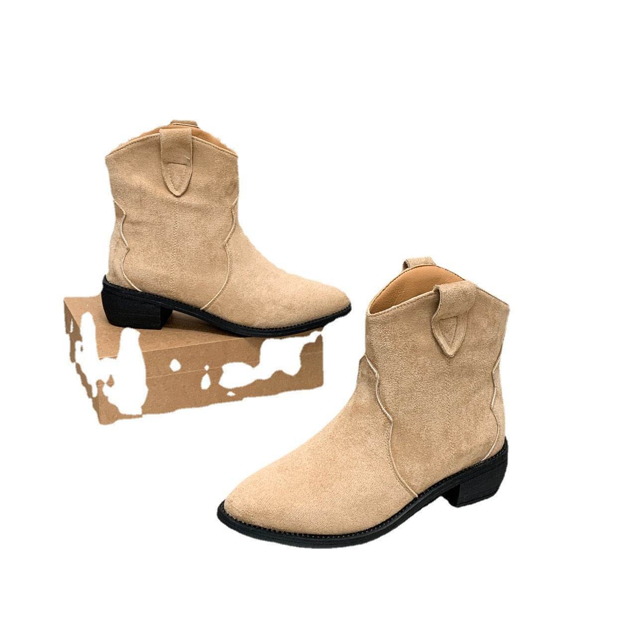 Cowboy Boot Short Plush Autumn Pointed-toe Short Boots - MYLUXURY LANE ENTERPRISE