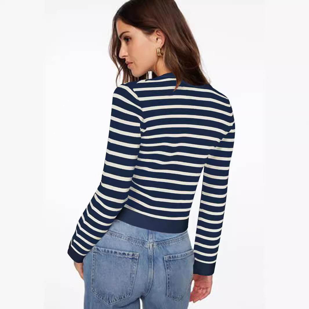 Comfort And Casual Long Sleeve Striped Button Top - MYLUXURY LANE ENTERPRISE