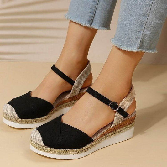 Women's Fashion Casual Wedge Closed Toe Outer Buckle Sandals - MYLUXURY LANE ENTERPRISE